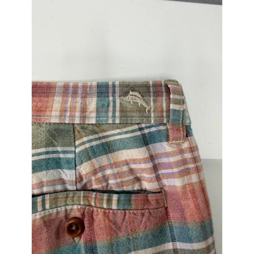 Tommy Bahama Mens Plaid Linen Tencel Shorts Multicolor Flat Front Size 33